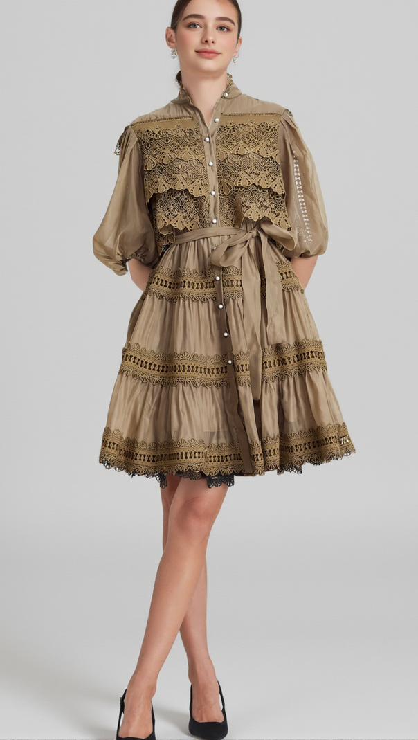 AIIZIE INÈS LACE CUT-OUT LAYERED MINI DRESS - product image