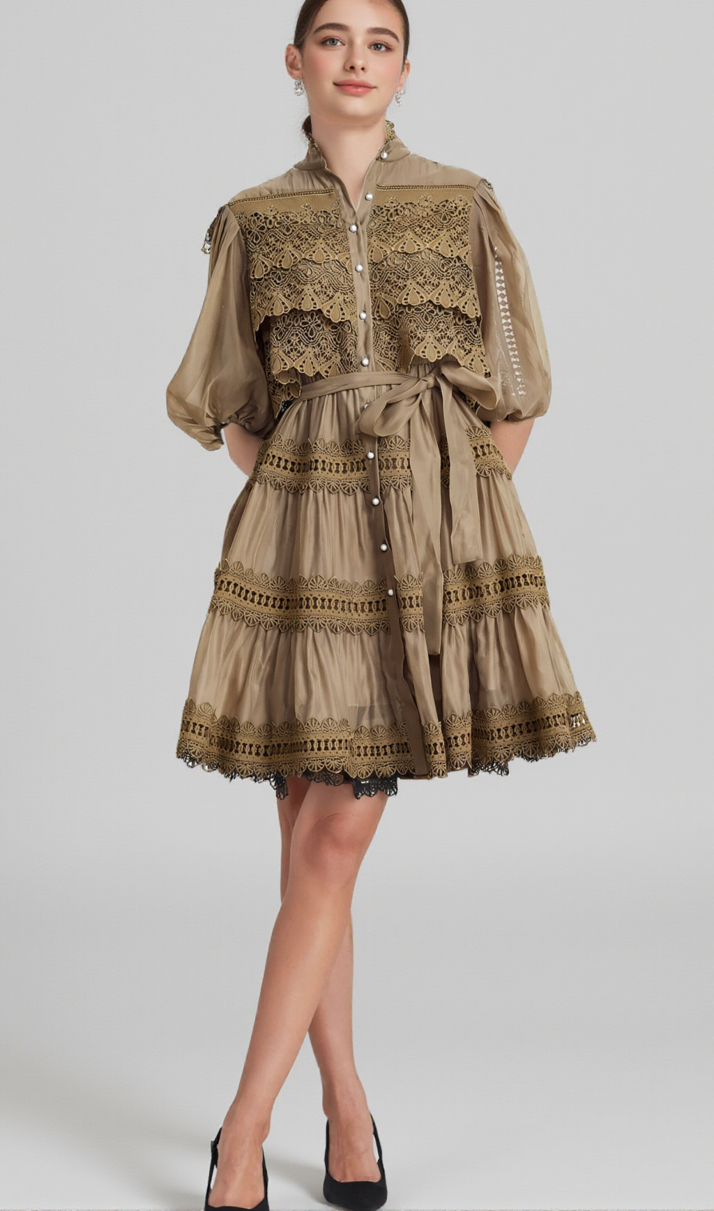 INÈS LACE CUT-OUT LAYERED MINI DRESS