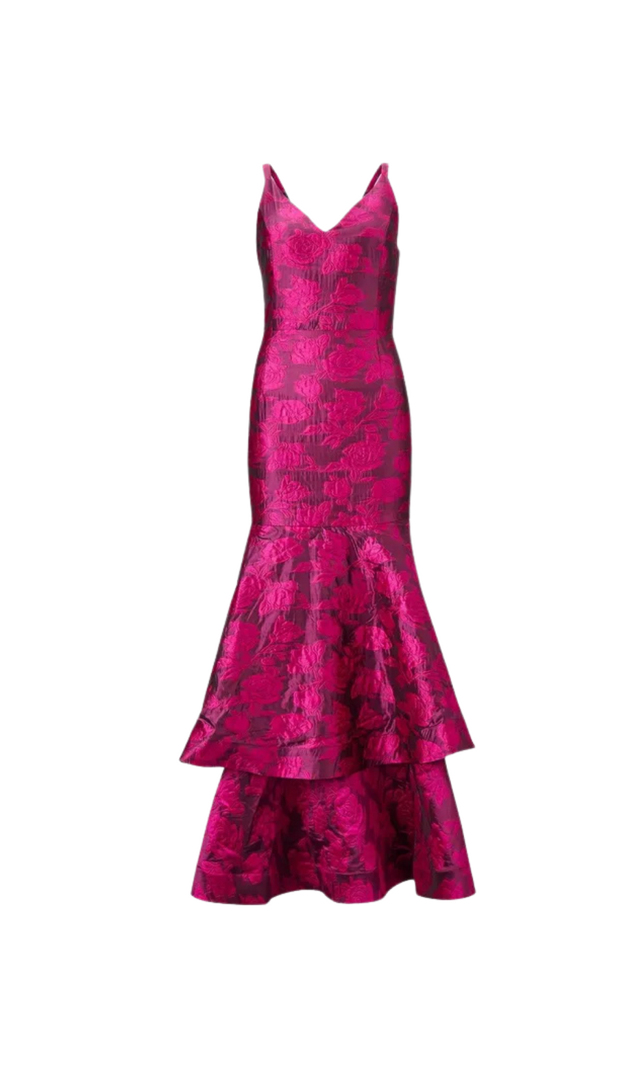 Abito lungo jacquard a strati in rosso