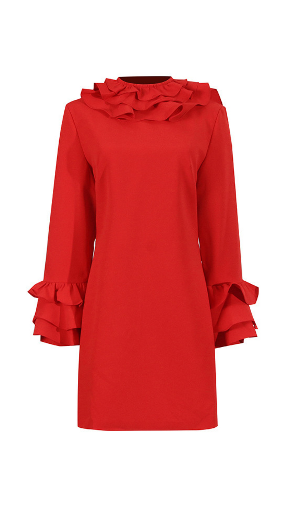 ALESSANDRO RUFFLE BACKLESS MINI DRESS IN RED