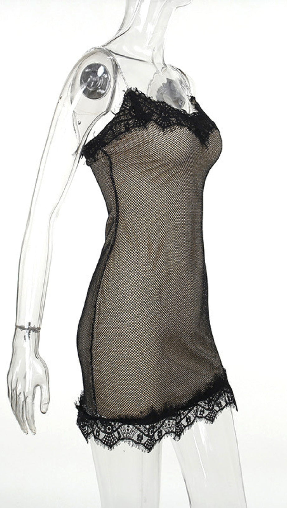 LACE PATCHWORK HOLLOW DIAMOND MINI DRESS