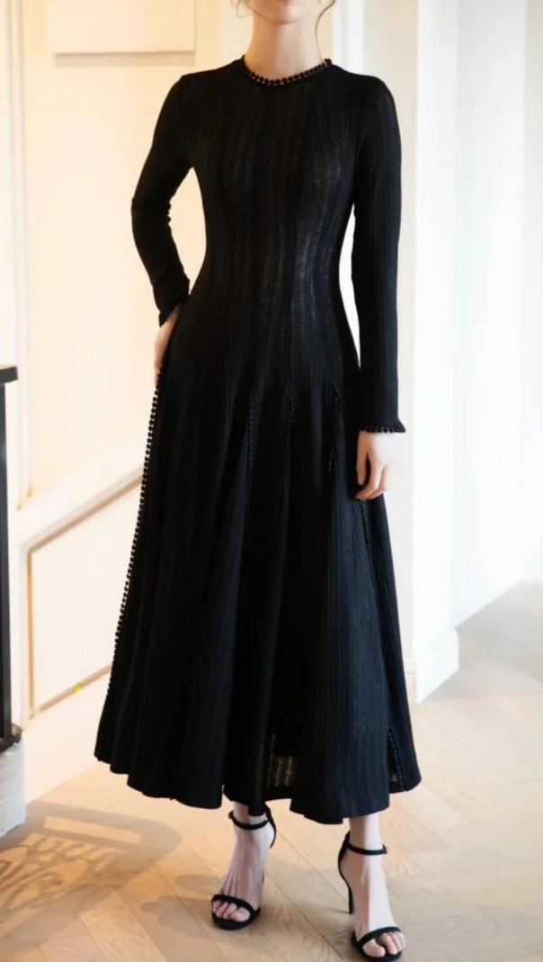 AIIZIE BLACK CROCHET LACE MAXI DRESS WITH SLEEVES - product image