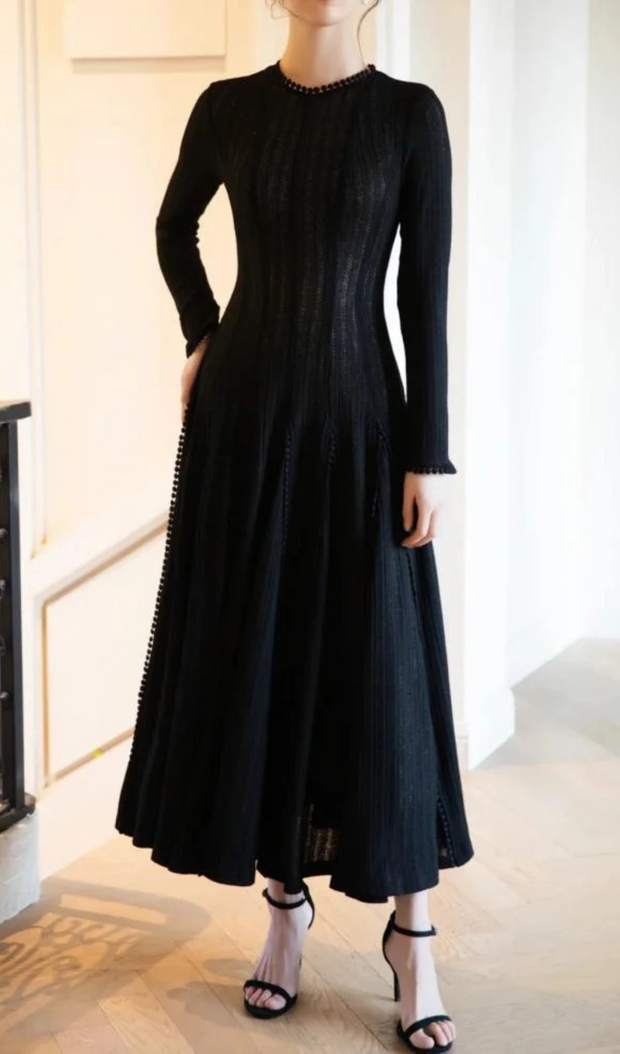 BLACK CROCHET LACE MAXI DRESS WITH SLEEVES