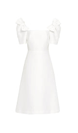 BOW-EMBELLISHED MIDI DRESS IN WHITE