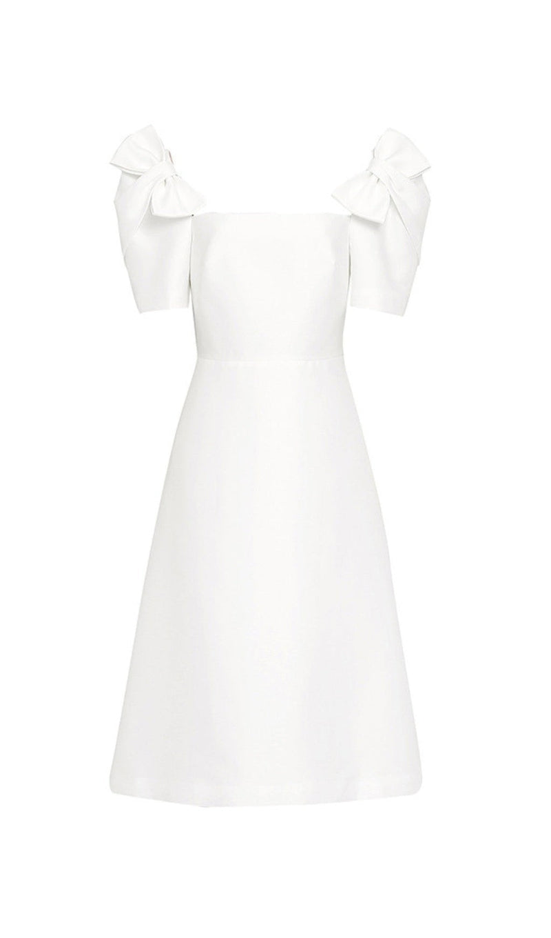 BOW-EMBELLISHED MIDI DRESS IN WHITE