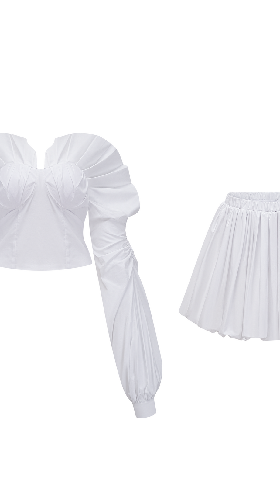 tiffany White off-shoulder Ruched Blouse & Skirt Set