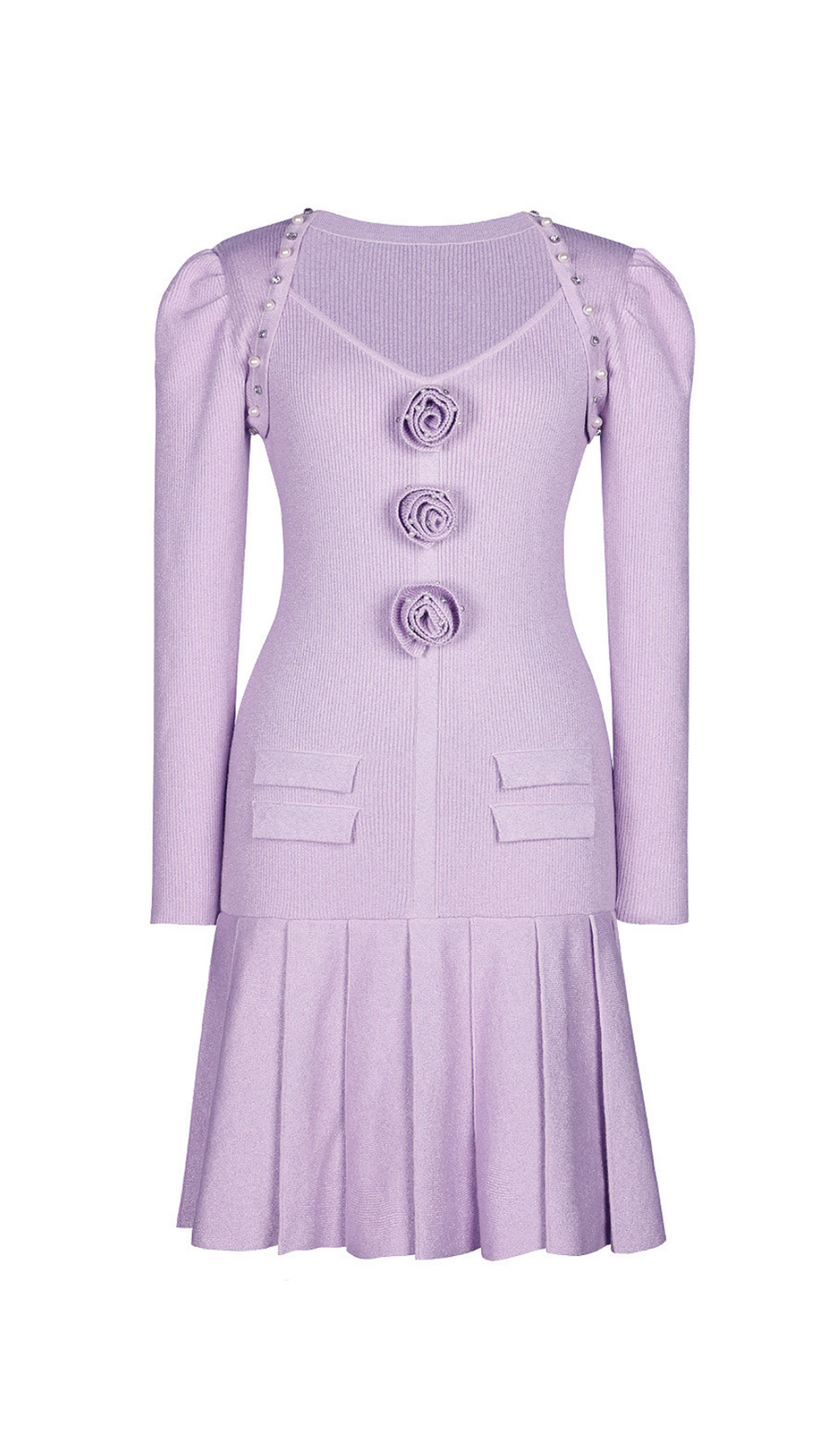 FLOWER KNIT MINI DRESS IN PALE PURPLE