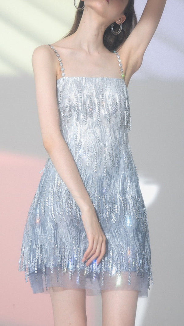AIIZIE DIAMOND EMBELLISHED MINI DRESS IN BLUE - product image