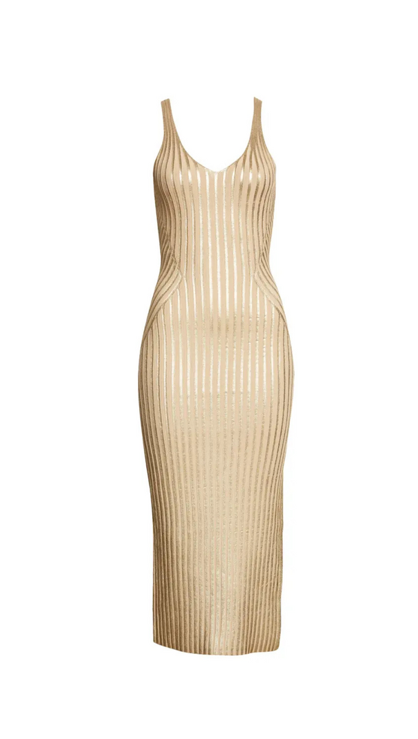AIIZIE GERTI FOIL RIBBED BODY-CON MIDI DRESS IN GOLD - product image