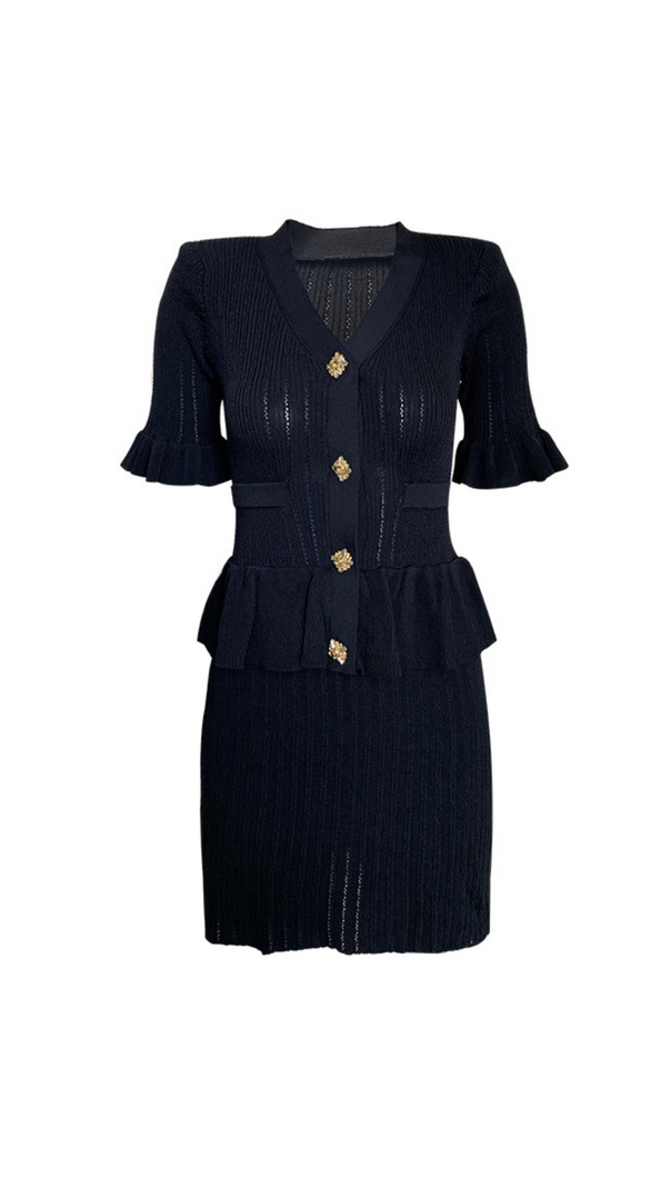 AIIZIE URSULA BLACK KNIT PEPLUM MINI DRESS - product image