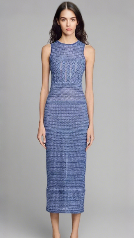 ABITO MIDI IN MAGLIA SENZA MANICHE A RIGHE CAVA BLU REALE