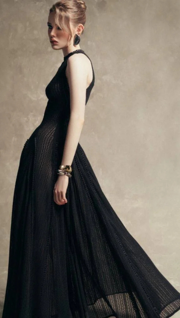 AIIZIE SLEEVELESS LACE CROCHET MAXI DRESS IN BLACK - product image