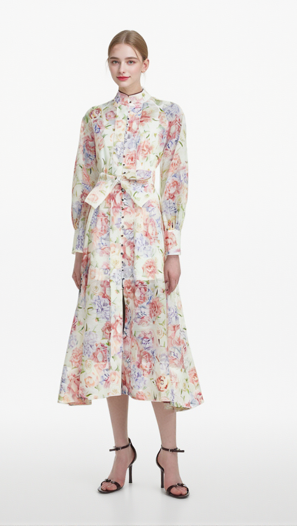 AIIZIE ÉLIANE FLORAL-PRINT FLARED MIDI DRESS - product image
