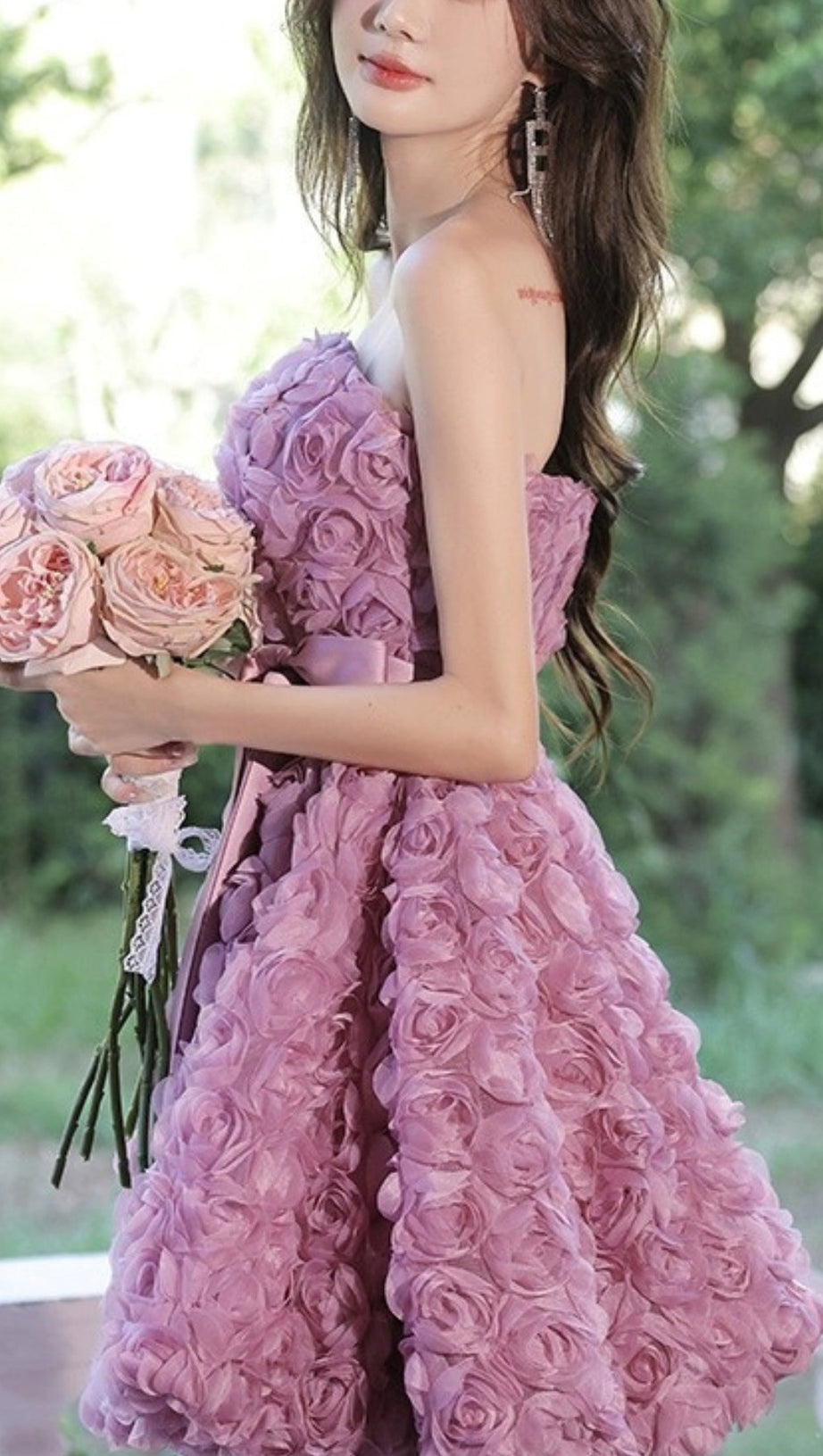 ROSE FLOWER STRAPLESS MINI DRESS