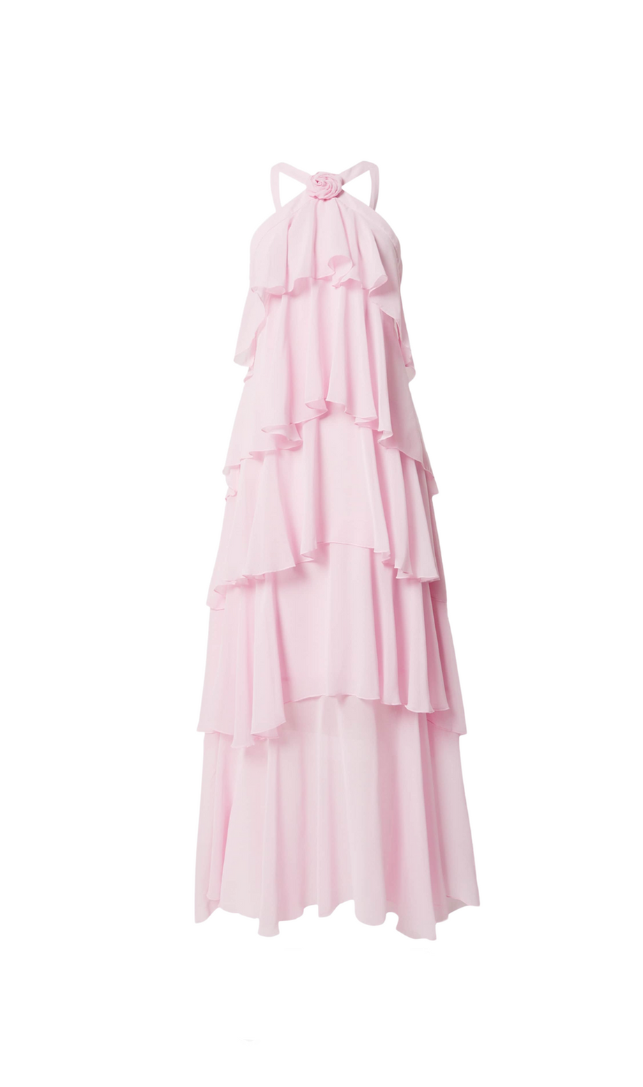 abito lungo Neckholder decorato a strati in rosa