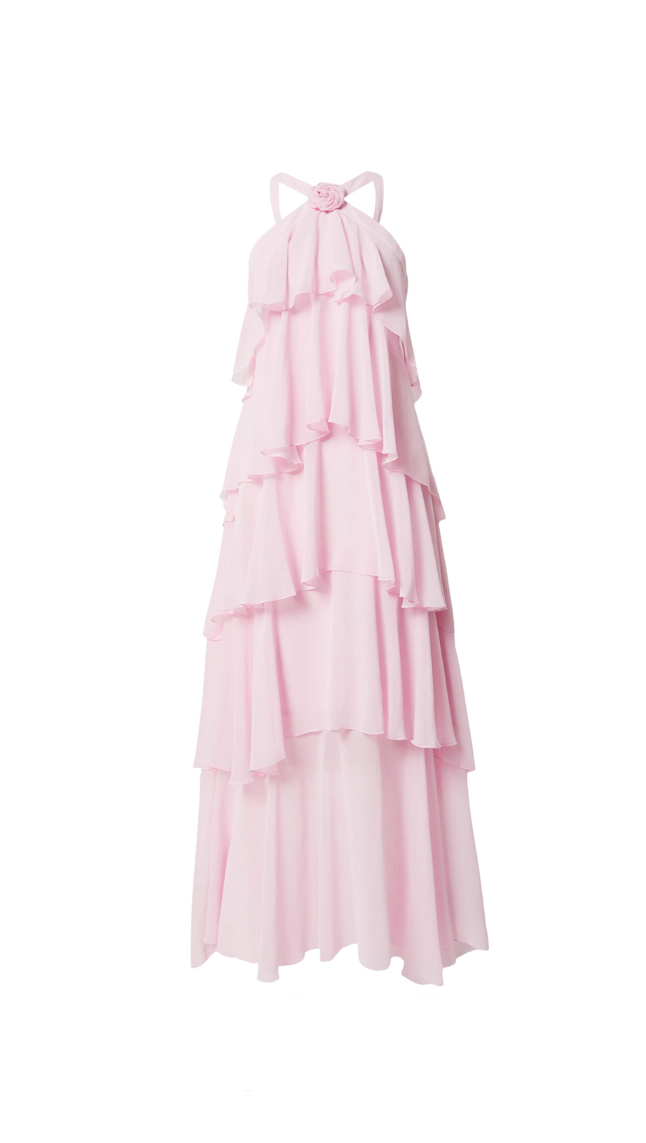 LAYER-EMBELLISHED NECKHOLDER MAXI DRESS IN PINK