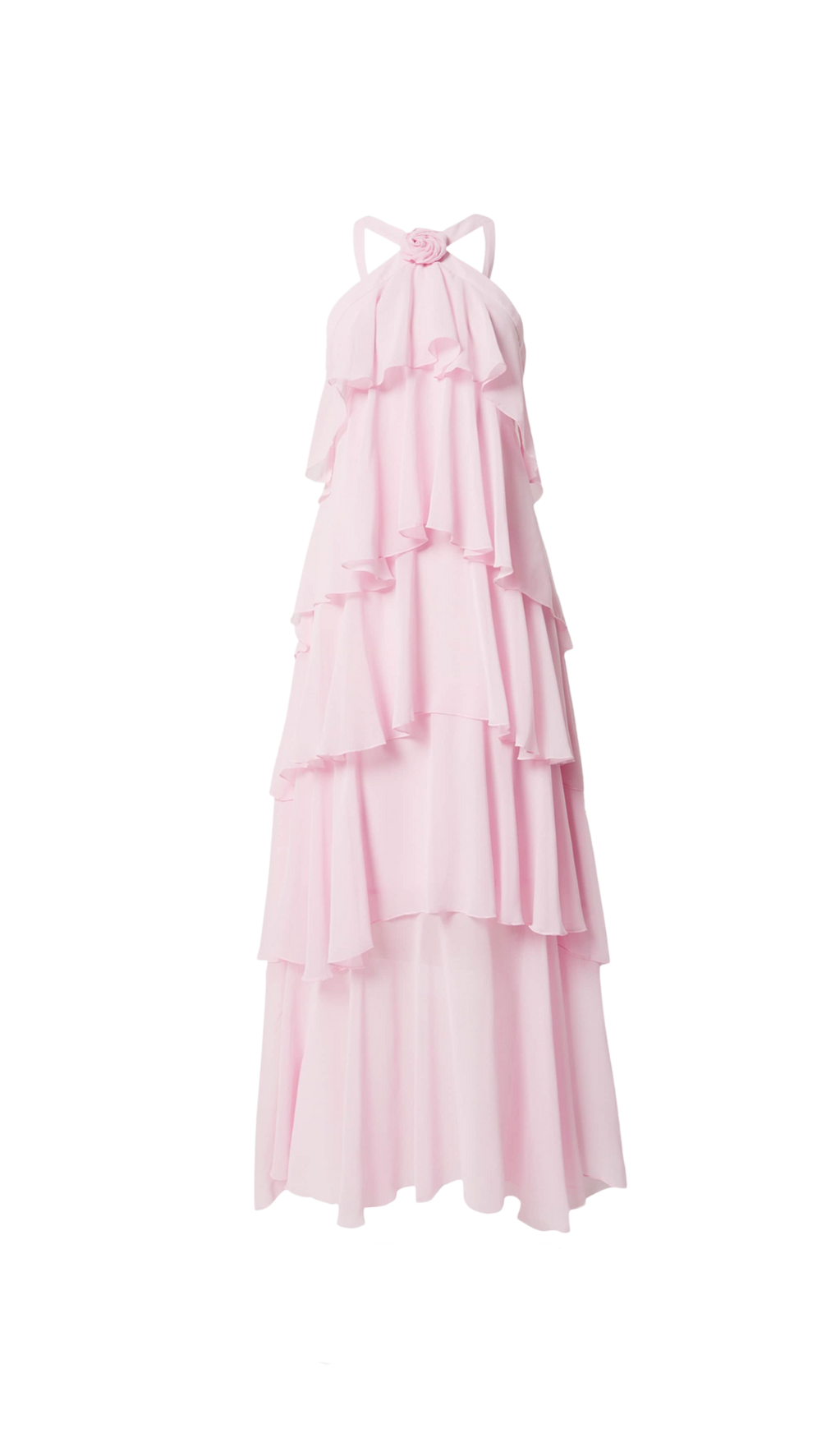 LAYER-EMBELLISHED NECKHOLDER MAXI DRESS IN PINK