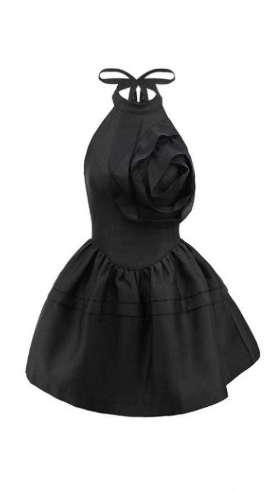 HALTERNECK ROSE MINI DRESS IN BLACK