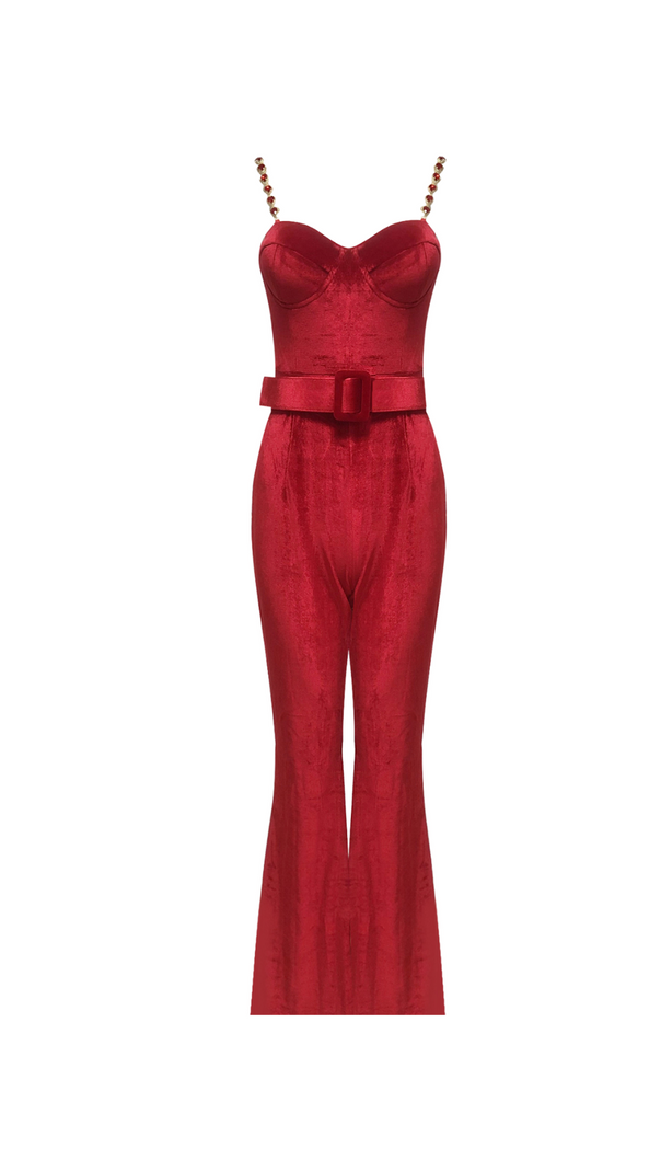AIIZIE KALENE DIAMANTE CHAIN VELVET JUMPSUIT - product image