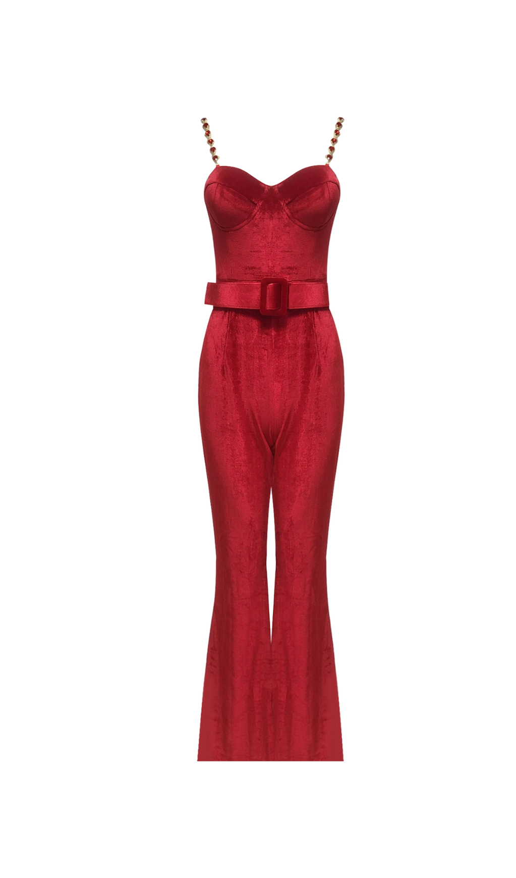 KALENE DIAMANTE CHAIN VELVET JUMPSUIT