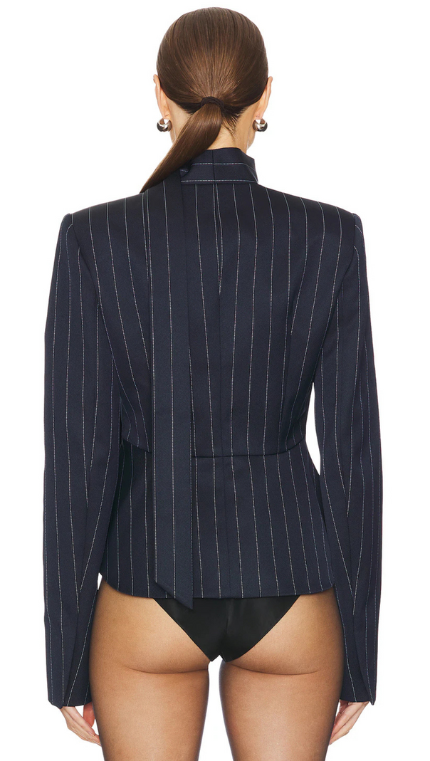 AIIZIE HIBYL PINSTRIPE SCARF BLAZER IN BLACK - product image