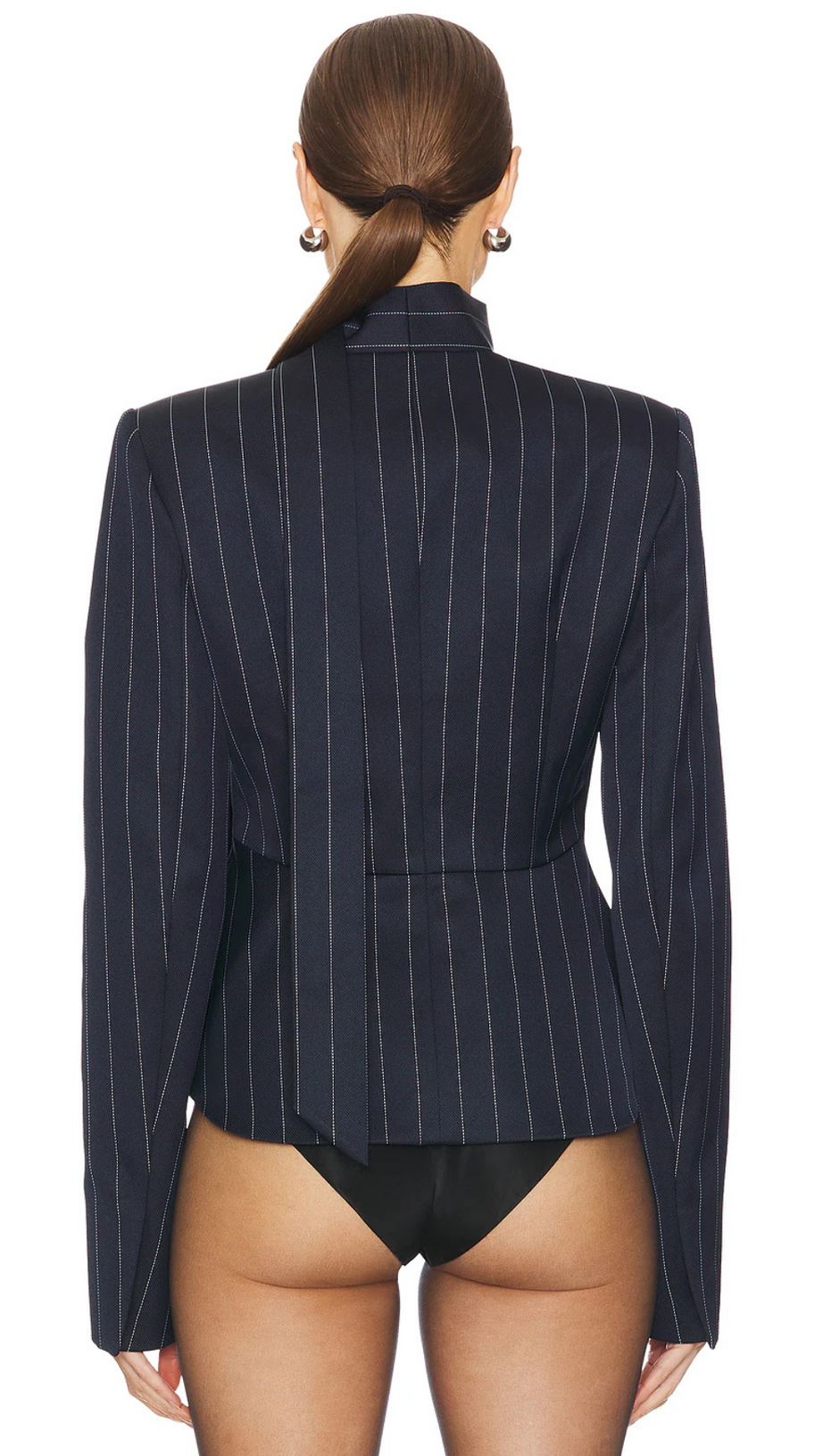 HIBYL PINSTRIPE SCARF BLAZER IN BLACK