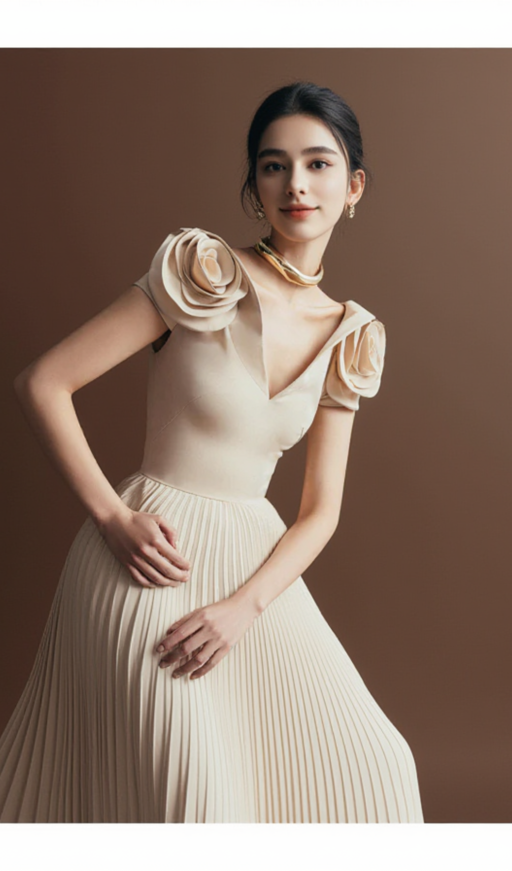 RHAPSODY FLORAL EMBELLISHED PLEATED MIDI DRESS