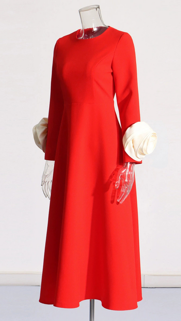 AIIZIE FLOWER EMBELLISHED MIDI DRESS IN RED - product image