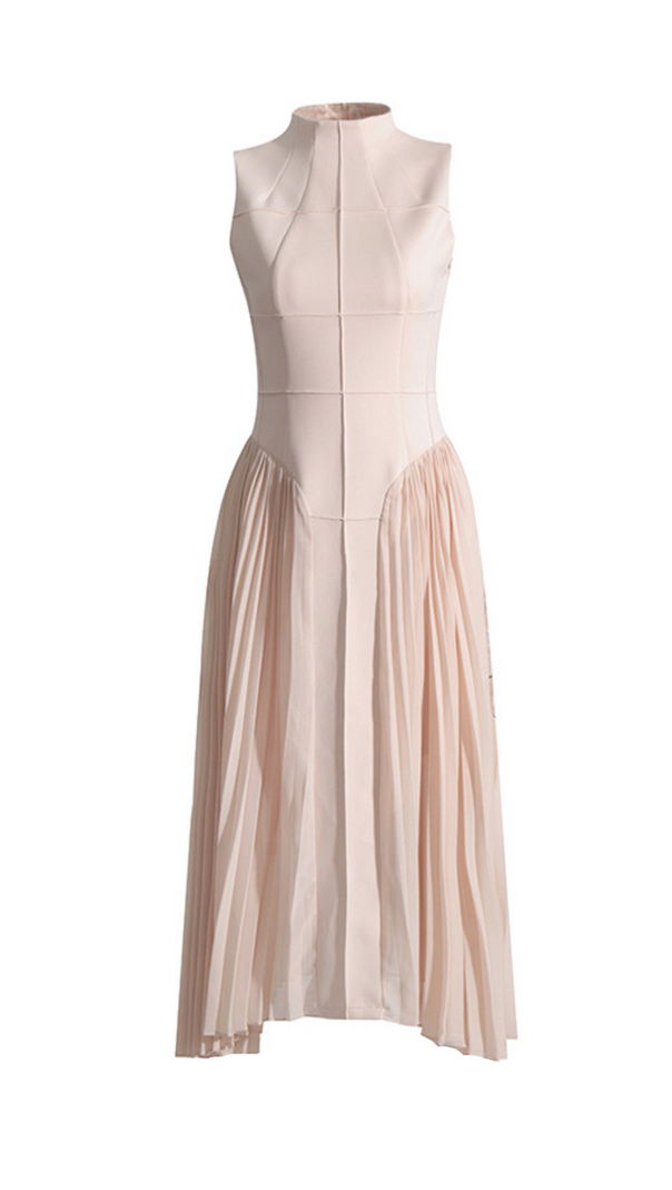 AIIZIE SLEEVELESS KNIT MIDI DRESS WITH PLIES IN APRICOT - product image