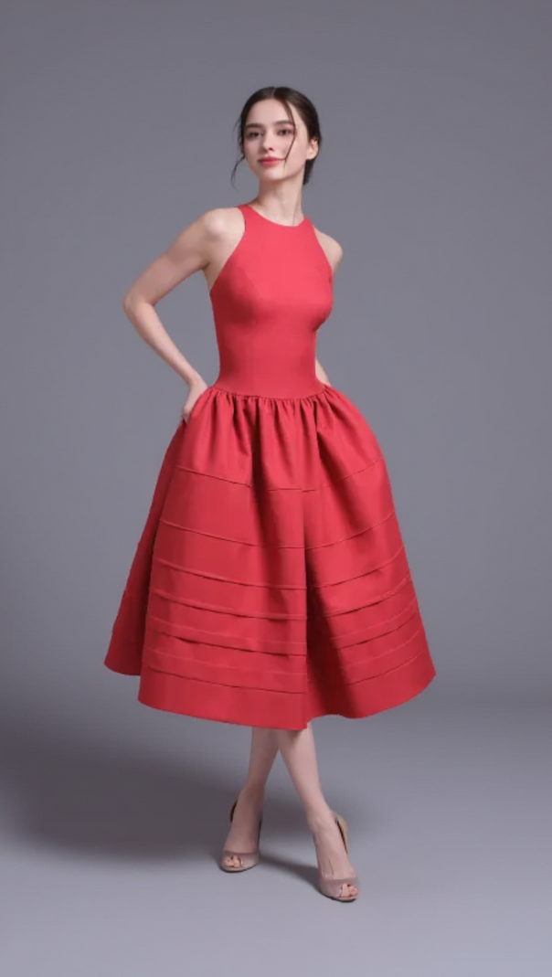 AIIZIE BERRY BELL-SHAPED MINI DRESS IN RED - product image