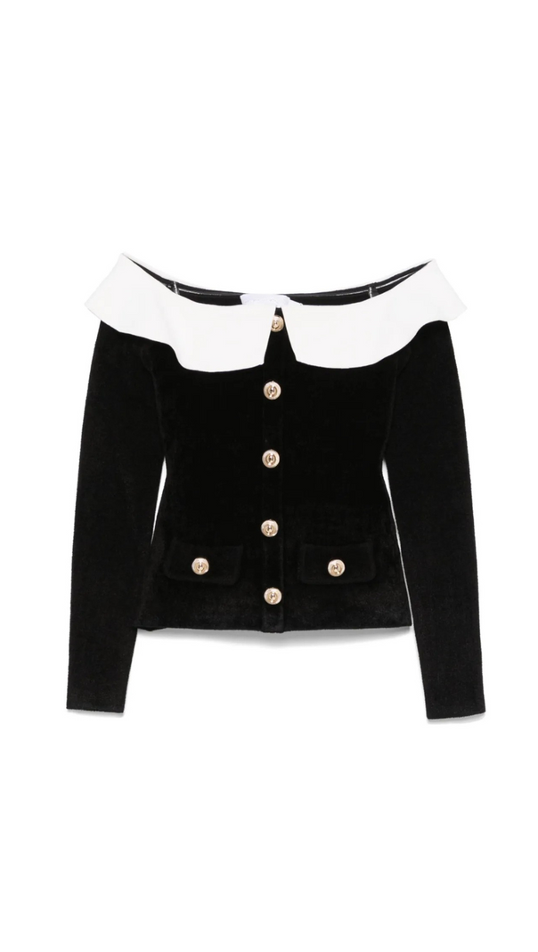 AIIZIE CLAIRE CHENILLE KNIT OFF SHOULDER TOP IN BLACK - product image