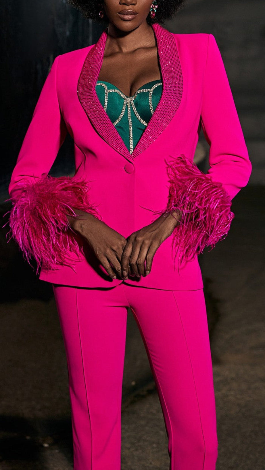 RHINESTONE FEATHER BLAZER IN PINK