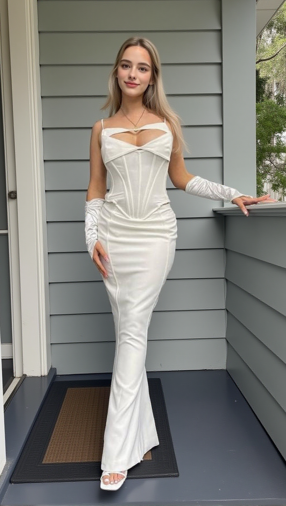 ABITO LUNGO CON CORSETTO BIANCO 