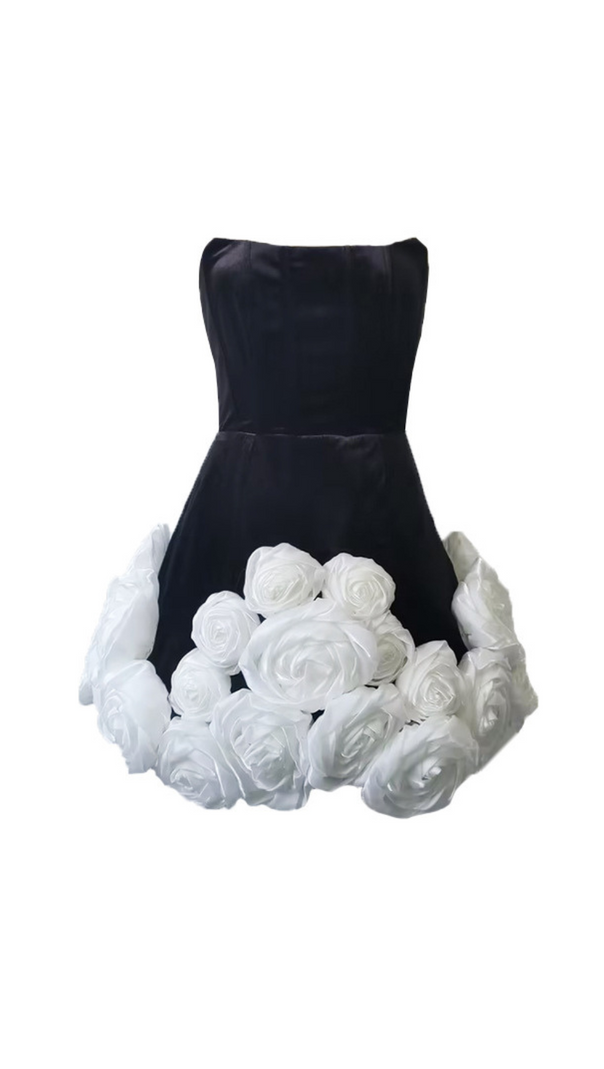 AIIZIE FLOWER-EMBELLISHED-HEM BLACK STRAPLESS MINI DRESS - product image