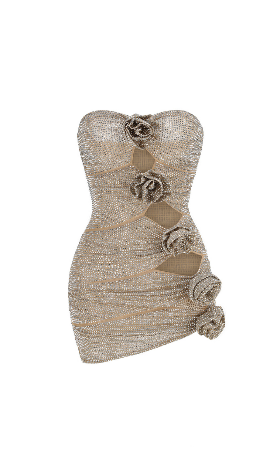 schulterfreies, kristallverziertes Minikleid in Silber