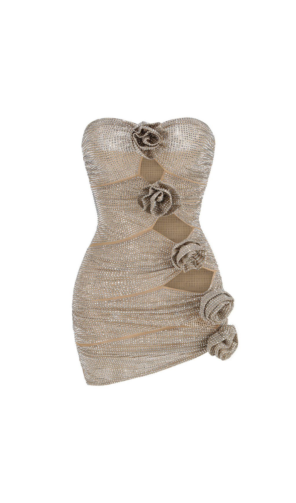 OFF-SHOULDER CRYSTAL-EMBELLISHED MINI DRESS IN SILVER