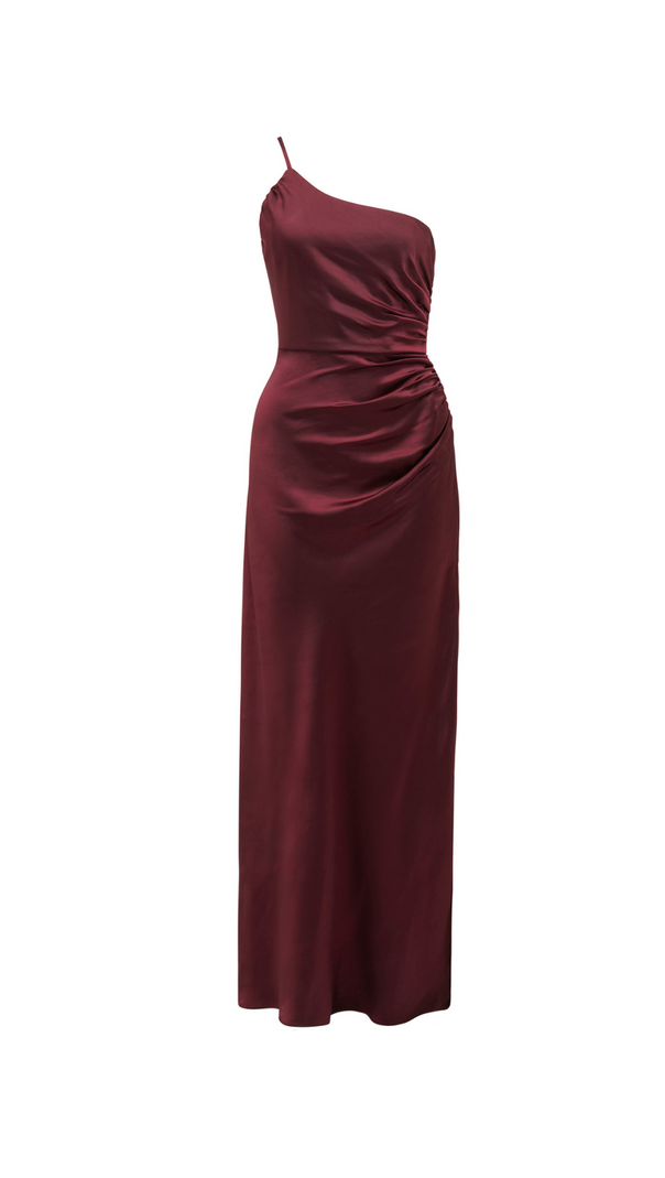 AIIZIE BORDEAUX ONE SHOULDER SATIN MAXI DRESS - product image