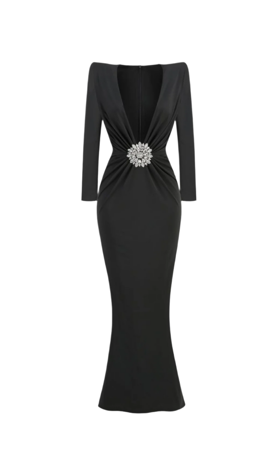 BERNICE LONG SLEEVE DRAPED EMBELLISHED MAXI DRESS IN BLACK