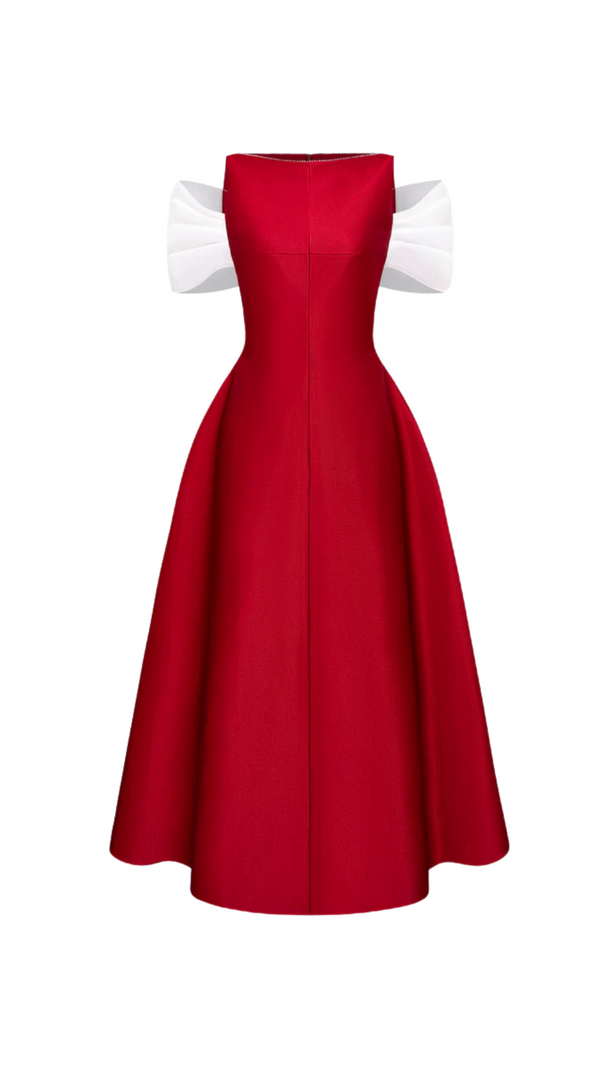 AIIZIE ELFA BOAT-NECK MIDI DRESS IN RED - product image