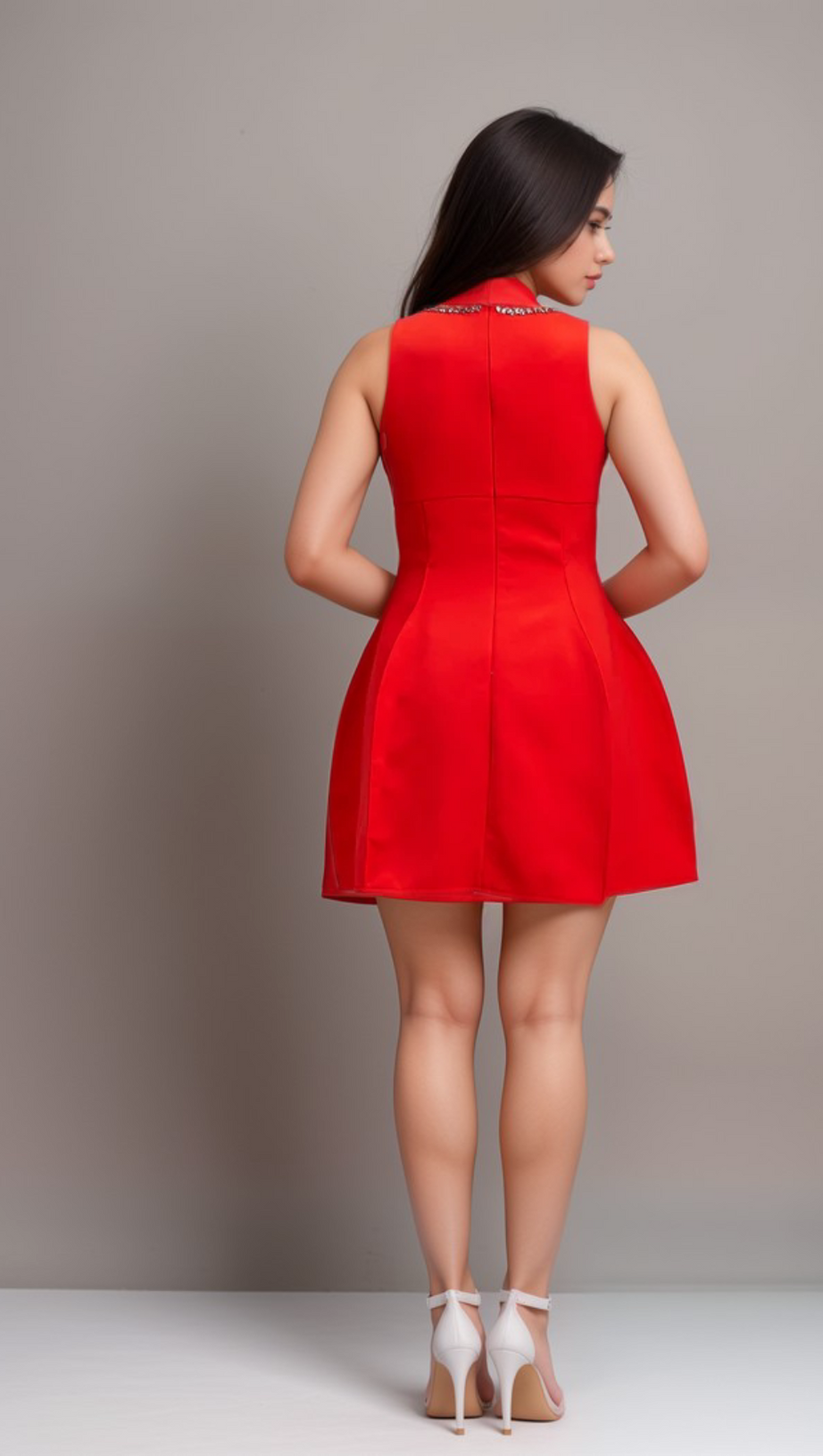 KATIE RED CRYSTAL-EMBELLISHED PUFF MINI DRESS