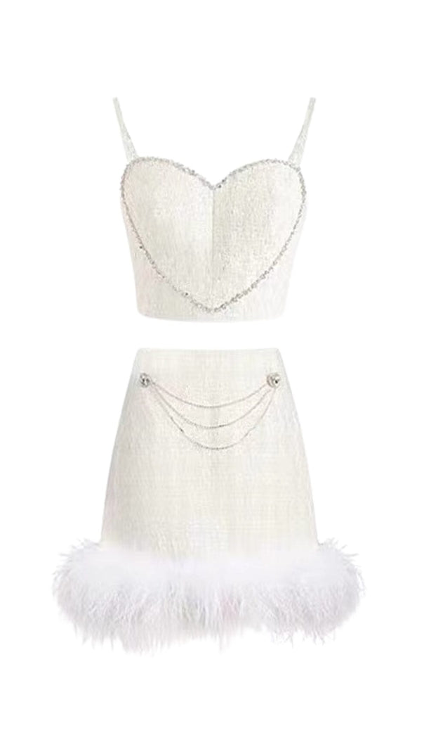 AIIZIE FEATHER SHORT SKIRT SUIT IN WHITE - product image