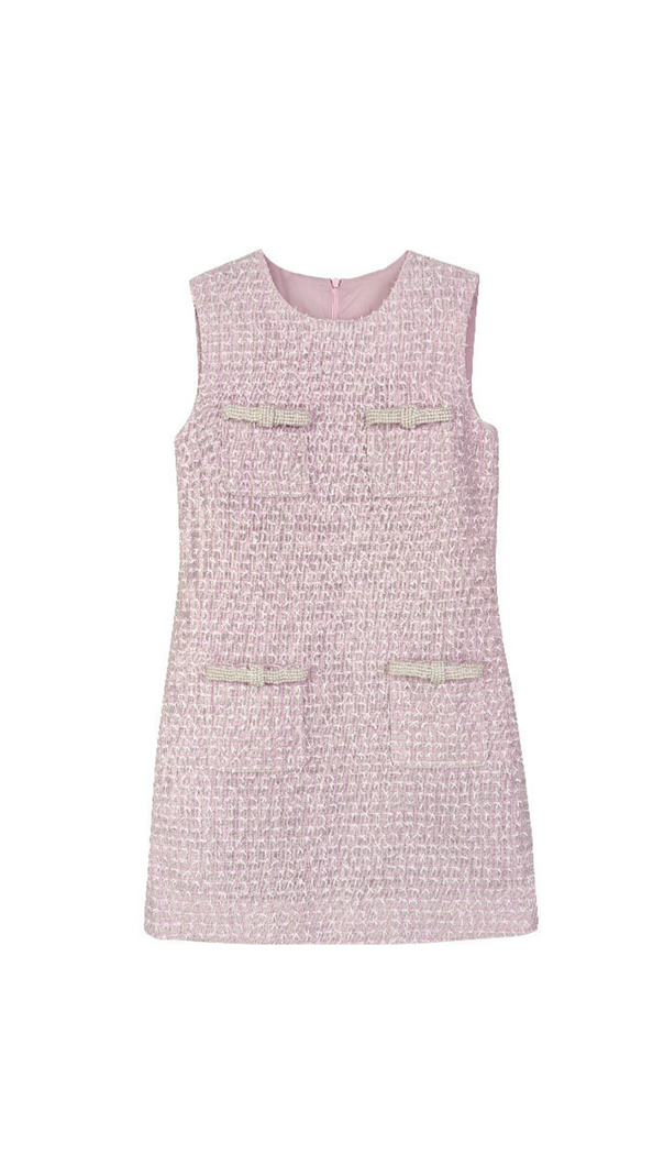 AIIZIE BOUCLE PEARL TRIM MINI DRESS IN PINK - product image