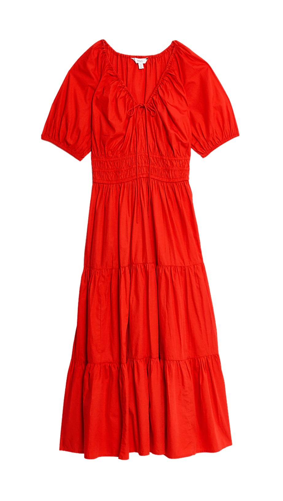 ABITO IN PURO COTONE CON COLLO A CRAVATTA E VITA ALTA ROSSO