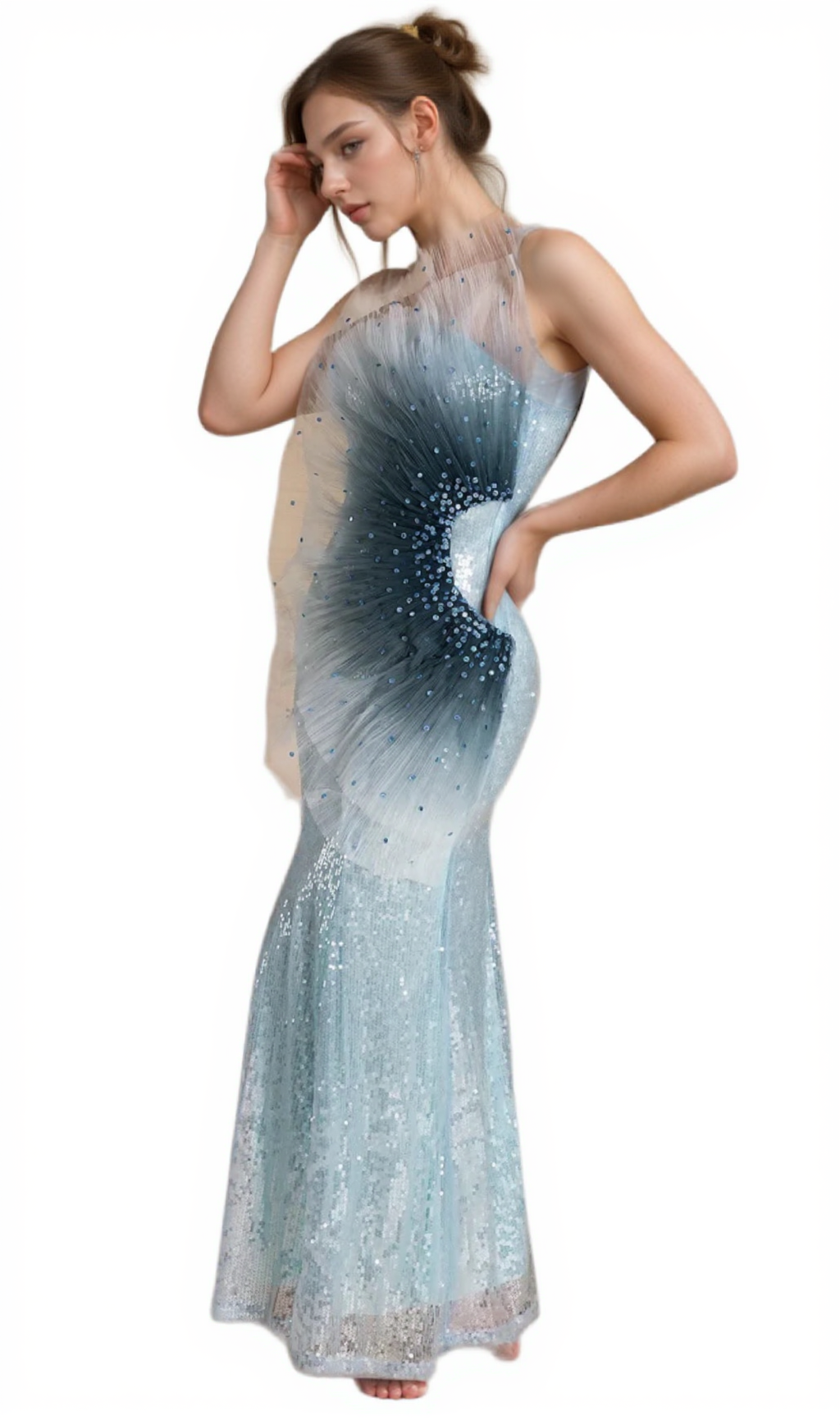 ALYSSA SAMIRA GRADIENT EMBELLISHED MERMAID MAXI DRESS