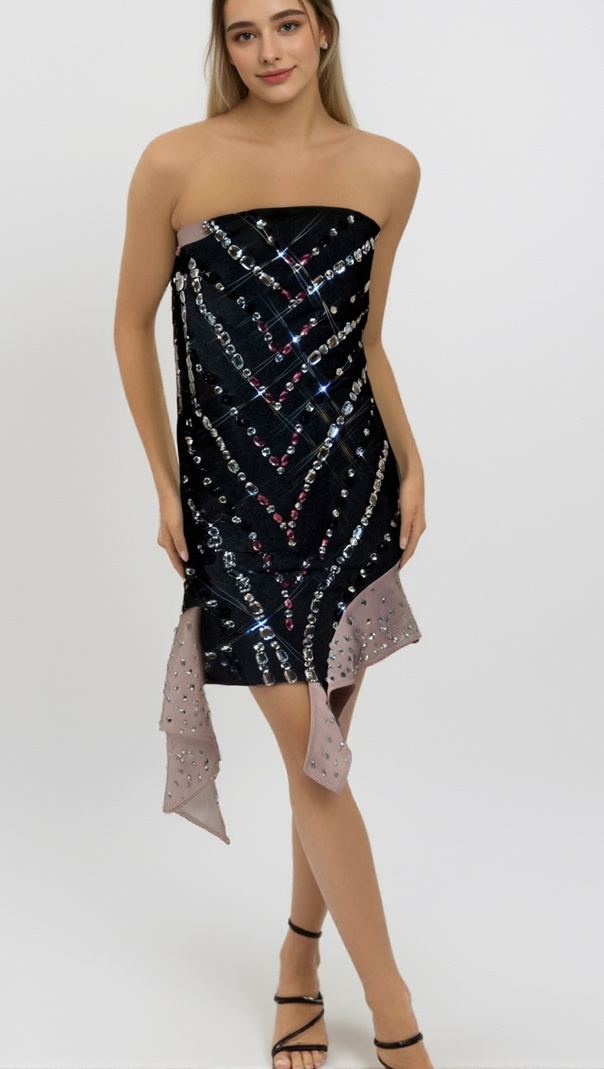 AIIZIE AFRA CADY STRAPLESS RHINESTONE BANDAGE MINI DRESS - product image