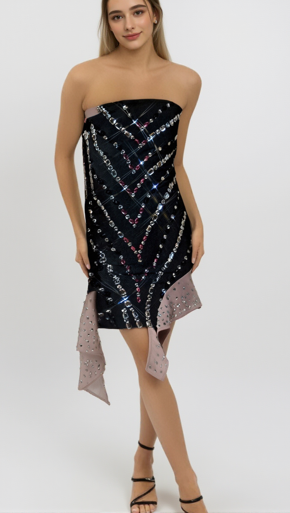 AFRA CADY STRAPLESS RHINESTONE BANDAGE MINI DRESS