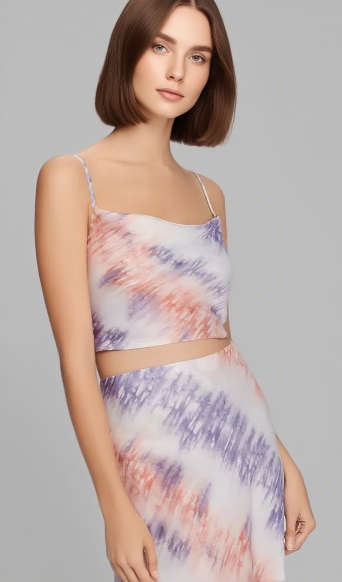 PINK PURPLE TIE-DYE CROPPED CAMISOLE & SLIP SKIRT