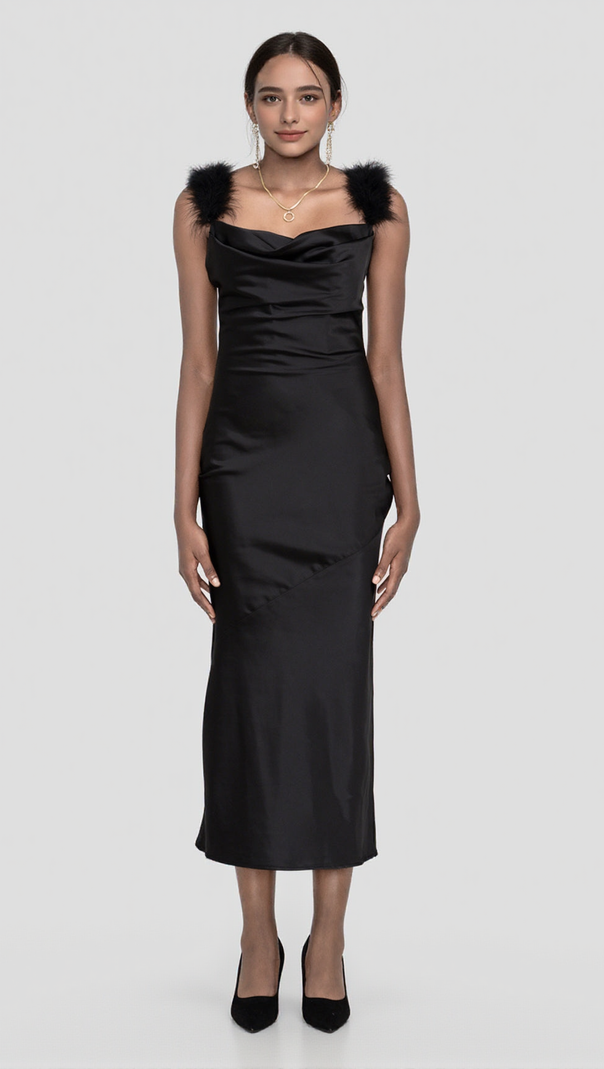 AIIZIE SATIN MAXI DRESS IN BLACK - product image