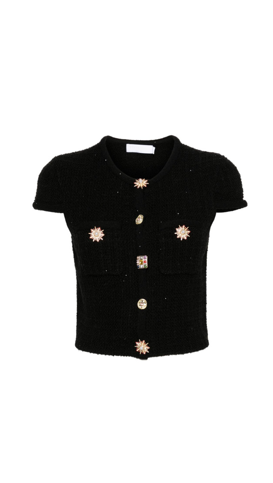 CRYSTAL EMBELLISHED-BUTTONS CARDIGAN IN BLACK