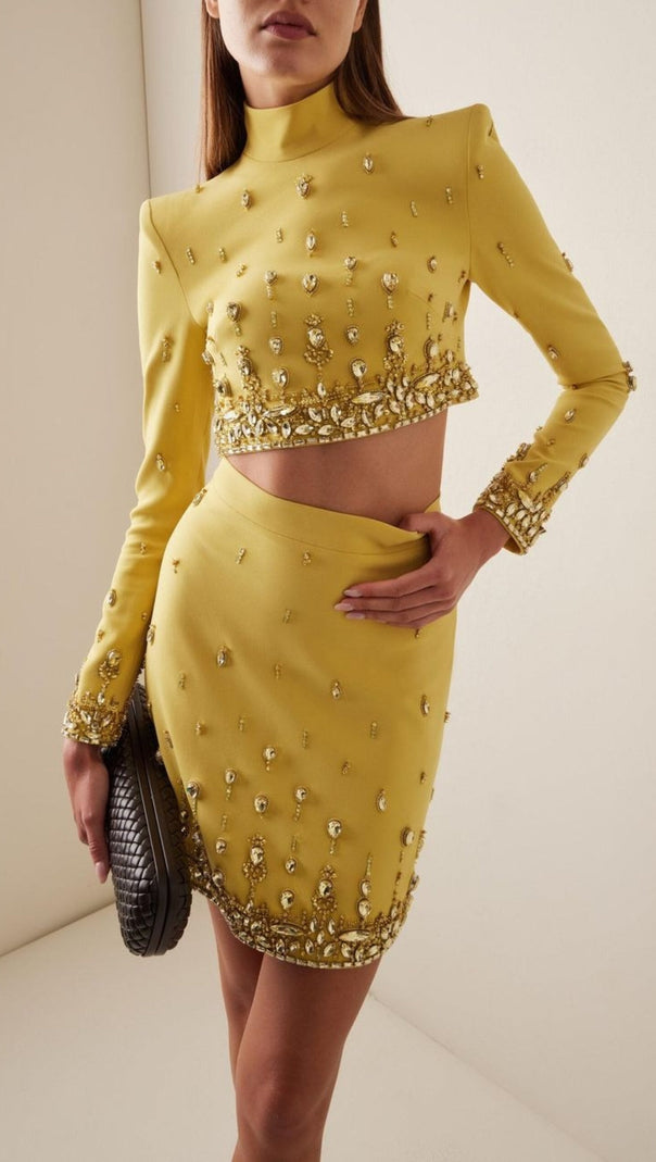 AIIZIE CRYSTAL-EMBELLISHED SUIT SET IN YELLOW - product image